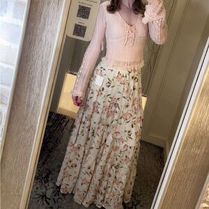 Altard state -Maxi Skirt - Cream with Pink Floral